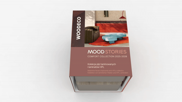 Wzornik listkowy płyt laminowanych i laminatów HPL kolekcji Mood Stories Comfort Collection